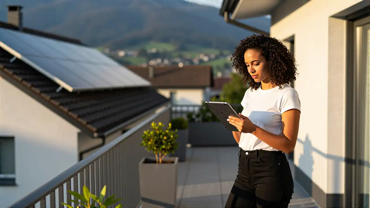 Schweizer Terrasse, Goldene Stunde, Solarenergie Realismus