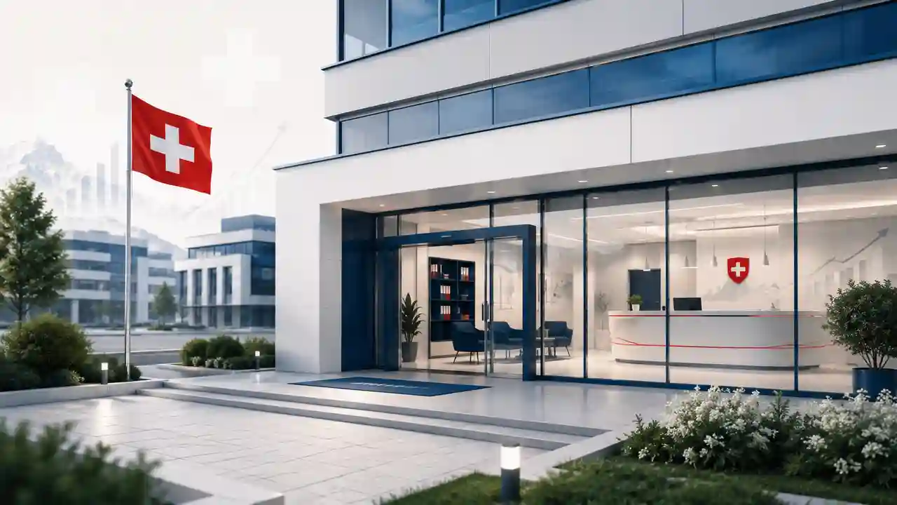 Moderner Empfangsbereich eines Schweizer Unternehmens mit Business- und Treuhand-Elementen