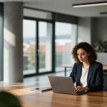 Professioneller arbeitet in minimalistischem Schweizer Büro