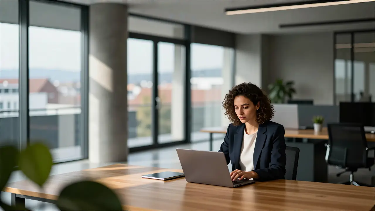Professioneller arbeitet in minimalistischem Schweizer Büro