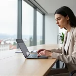 Junger Profi arbeitet in modernem Schweizer Bürosetting