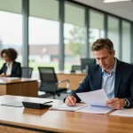 Geschäftsmann arbeitet realistisch in modernem Schweizer Büro