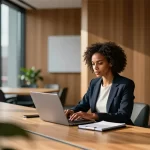 Minimalistische Arbeitsaufnahme mit natürlichem Licht und Frau
