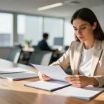 Schweizer Büro: Frau arbeitet unter natürlichem Licht
