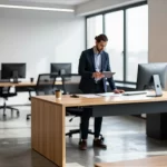 Buchhalter im minimalistischen Schweizer Büroambiente