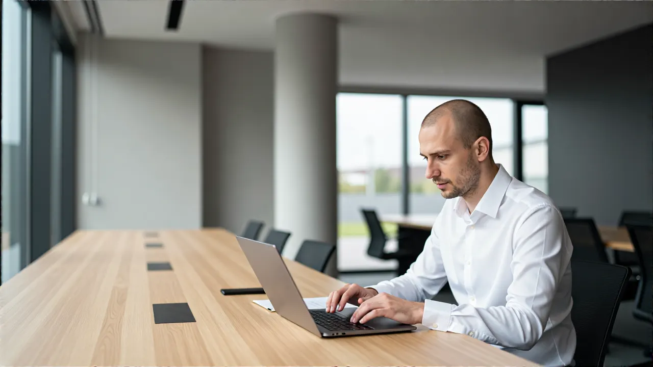 Minimalist Co-Working Space mit Finanzberater und Tageslicht