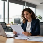 Realistische Geschäftsfrau arbeitet im modernen Büro