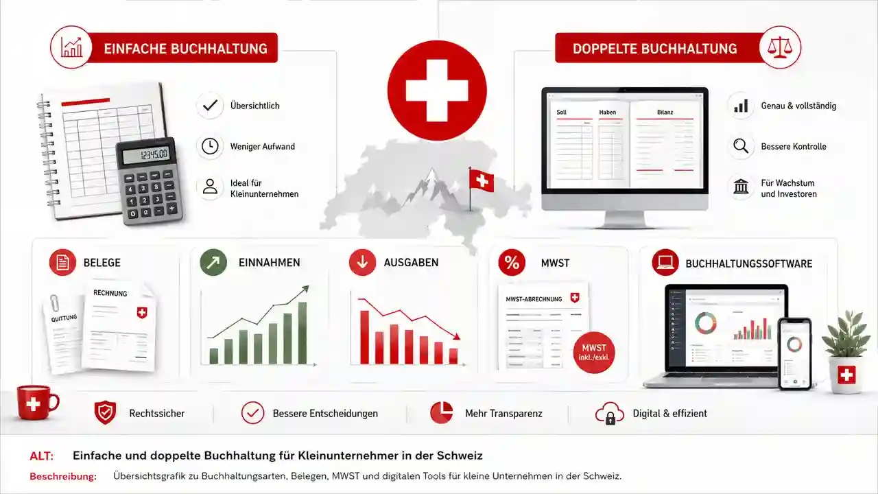 Einfache und doppelte Buchhaltung für Kleinunternehmer in der Schweiz