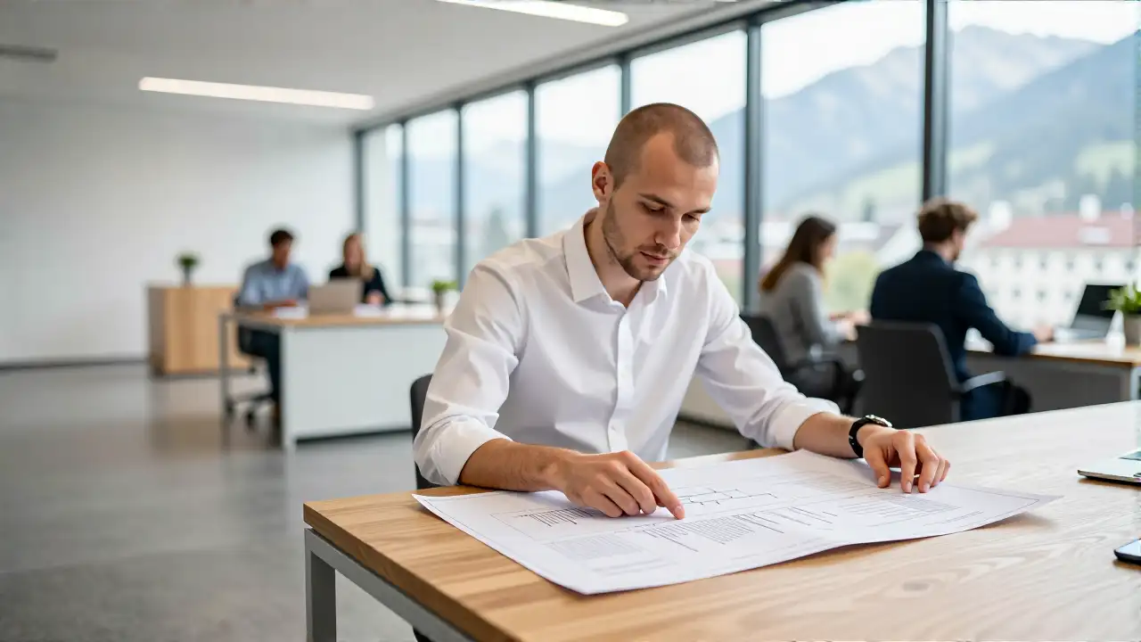 Finanzanalyse in minimalistischem Büro-Setting
