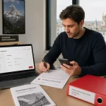 Person füllt Unterlagen aus, um eine Firma in der Schweiz beim Handelsregister zu registrieren.