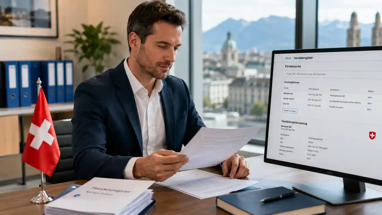 Firmenregister Schweiz mit Handelsregister, Firmeneintrag, Handelsregisterauszug und Schweizer Unternehmensdaten