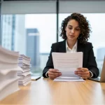 Berater prüft Dokumente in modernem Büro
