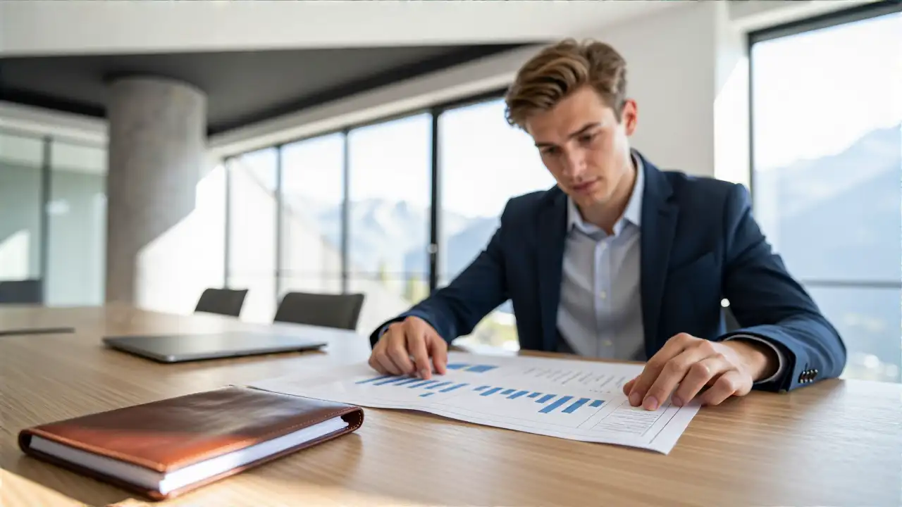 Hochrealistischer junger Profi im modernen Alpen-Büro