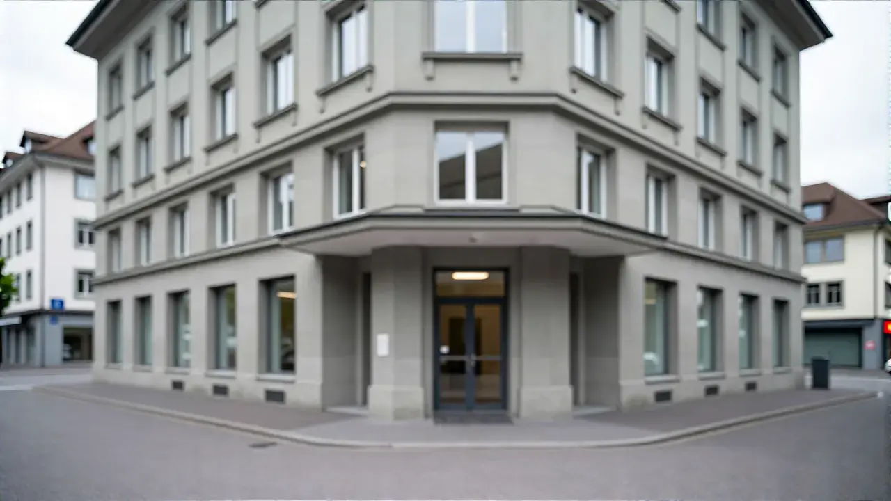 Weites Bild eines minimalistischen Basler Verwaltungsgebäudes