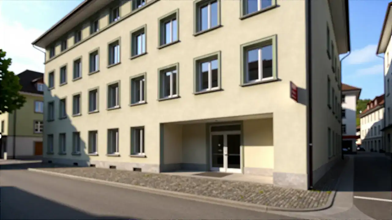 Luzerner Verwaltung in funktionaler Architektur am späten Nachmittag