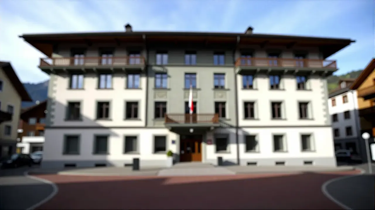 Realistisches Schweizer Verwaltungsgebäude im Stadtbild