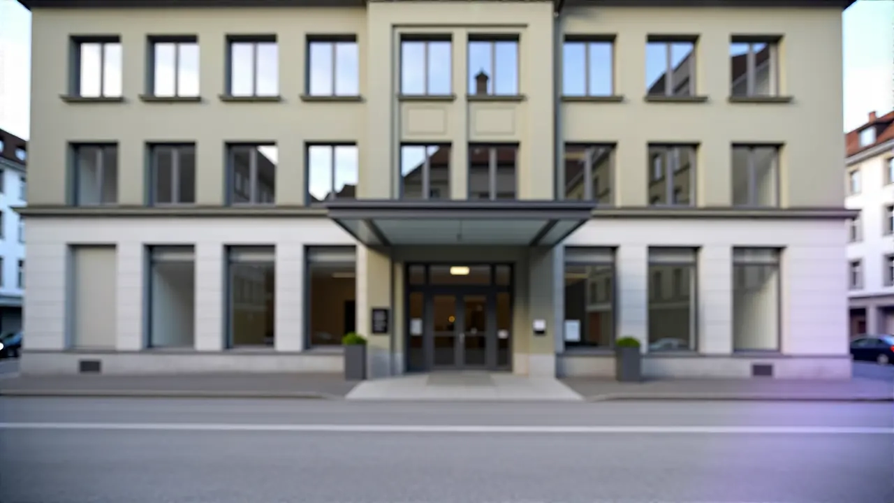Realistisches, leeres Schweizer Verwaltungsgebäude Außenansicht
