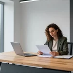 Minimalist Büro mit Schweizer Fachmann bei Dokumenten