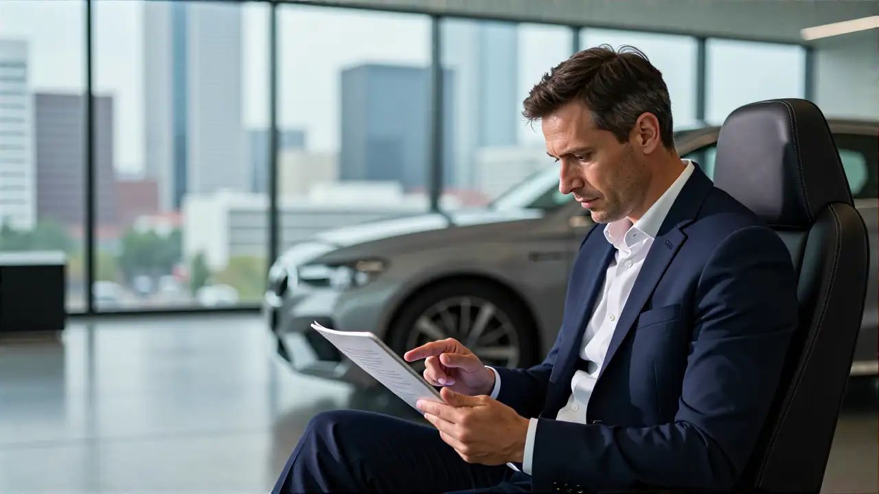 Schweizer Mann prüft Finanzen vor modernem Auto