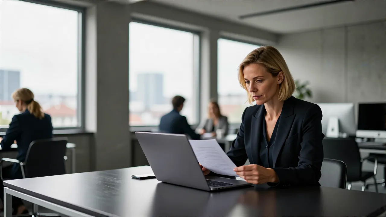 Minimalist Büro mit Morgenlicht und Fokusperson