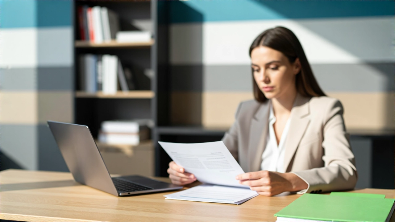 Schweizer Frau arbeitet realistisch im modernen Büro