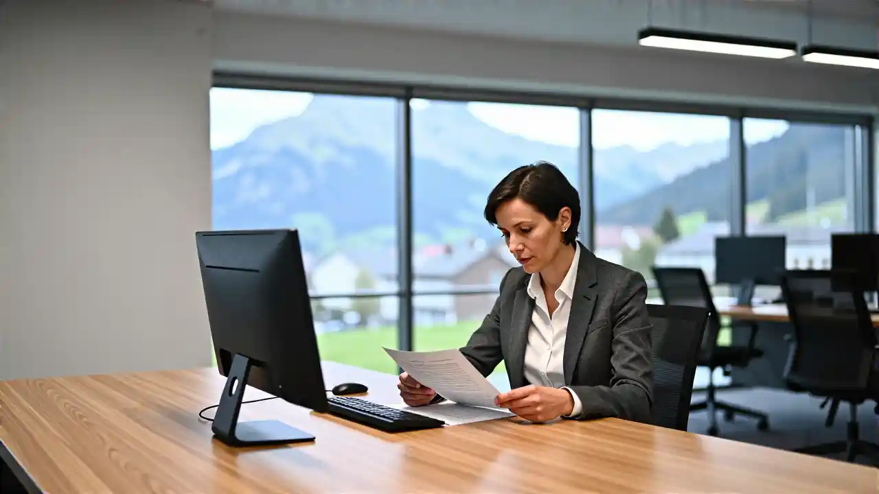 Fotorealistischer CEO im modernen Alpen-Büro