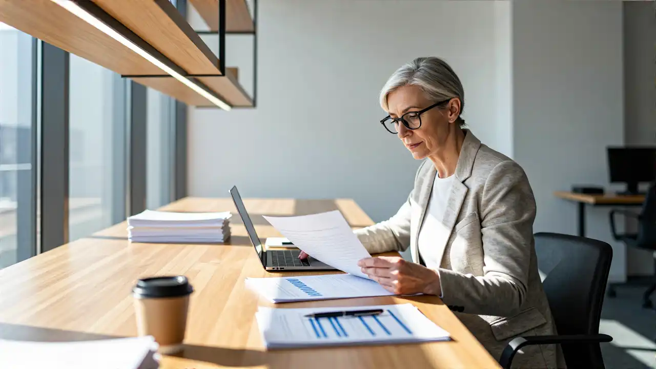Minimalistische Büroaufnahme einer professionellen Frau