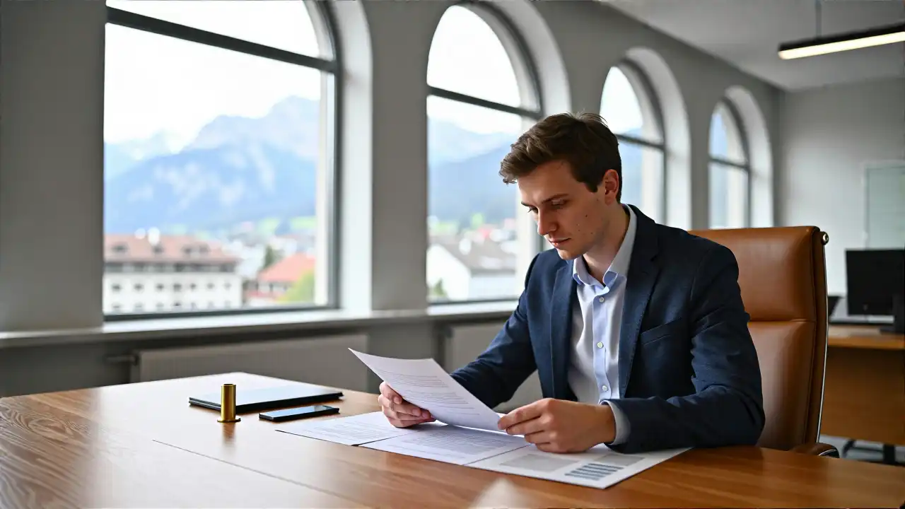 Editorial: Banker in luxuriösem Schweizer Finanzbüro arbeitet