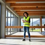 Realistisches Bild: Bauleitung im modernen Büro mit Panorama